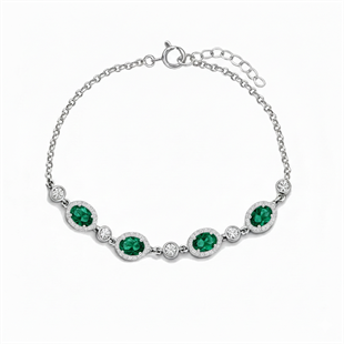 925 Ayar Gümüş Elegance Zümrüt Yeşili Oval Detaylı Bileklik