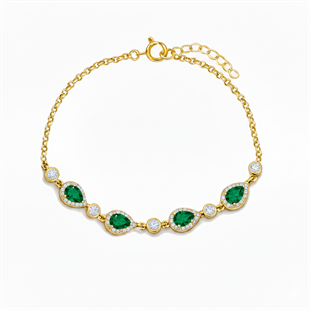 925 Ayar Gümüş Elegance Zümrüt Yeşili Damla Detaylı Bileklik