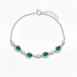 925 Ayar Gümüş Elegance Zümrüt Yeşili Damla Detaylı Bileklik
