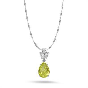 925 Ayar Gümüş Elmas Damla Kesim Peridot Taşlı Kolye