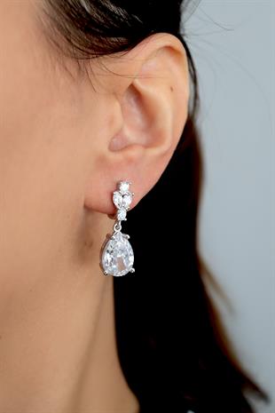 925 Ayar Gümüş Elmas Kesim Damla Küpe