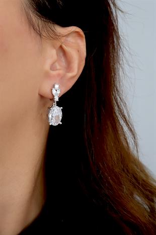 925 Ayar Gümüş Elmas Kesim Oval Küpe