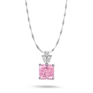 925 Ayar Gümüş Elmas Kesim Pembe Taşlı Kolye