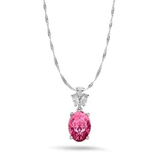 925 Ayar Gümüş Elmas Oval Kesim Pembe Taşlı Kolye