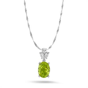 925 Ayar Gümüş Elmas Oval Kesim Peridot Taşlı Kolye