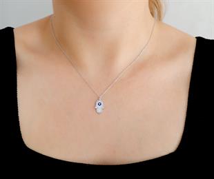 925 Ayar Gümüş Fatma Ana Eli Kolye