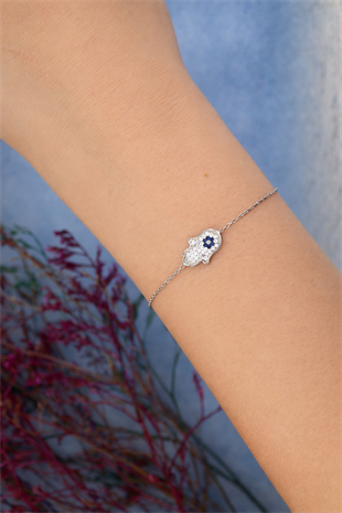 925 Ayar Gümüş Fatma Ana Eli Minimalist Bileklik