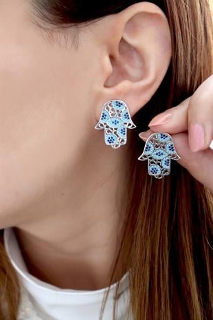 925 Ayar Gümüş Fatma Ana Eli Tasarım küpe