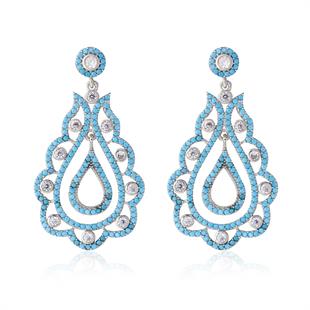 925 Ayar Gümüş Firuze Taşlı Tasarım Küpe 