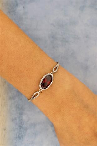 925 Ayar Gümüş Garnet Oval Taşlı Bileklik
