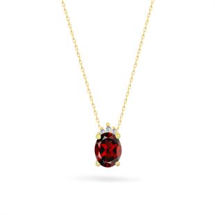 925 Ayar Gümüş Garnet Oval Taşlı Trend Kolye