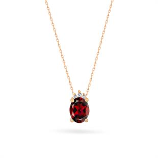925 Ayar Gümüş Garnet Oval Taşlı Trend Kolye