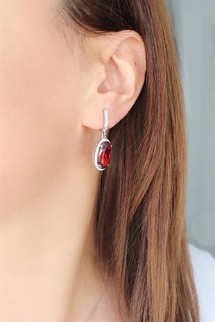 925 Ayar Gümüş Garnet Taşlı Küpe