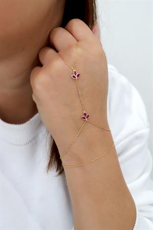 925 Ayar Gümüş Garnet Taşlı Lotus Şahmeran