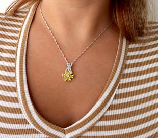 925 Ayar Gümüş Sitrin Taşlı Manolya Çiçeği Kolye