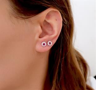 925 Ayar Gümüş Garnet Yuvarlak Taşlı Çivili Küpe