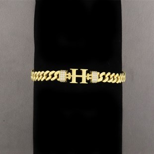 925 Ayar Gümüş Gold H Harfi Bileklik