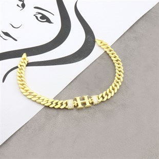 925 Ayar Gümüş Gold H Harfi Bileklik