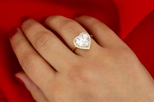 925 Ayar Gümüş Gold Pırlanta Montür Kalp Yüzük