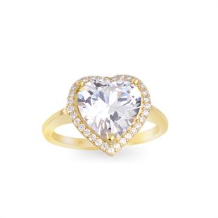 925 Ayar Gümüş Gold Pırlanta Montür Kalp Takı Seti