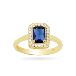 925 Ayar Gümüş Gold Safir Baget Yüzük