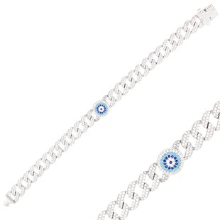 925 Ayar Gümüş Gurmet Zincir Nazar Detay Bileklik