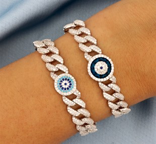 925 Ayar Gümüş Gurmet Zincir Nazar Detay Bileklik