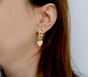 925 Ayar Gümüş Gurmet Zincirli Kalp Detaylı Küpe