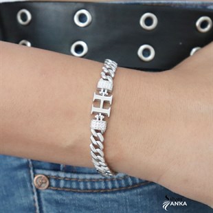 925 Ayar Gümüş H Harfi Bileklik