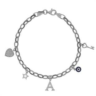 925 Ayar Gümüş Harfli Charm Bileklik
