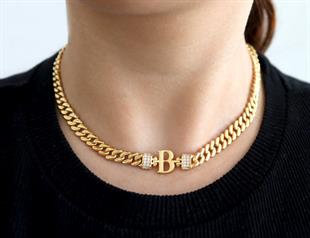 925 Ayar Gümüş Harfli Kalın Zincir Choker  Kolye