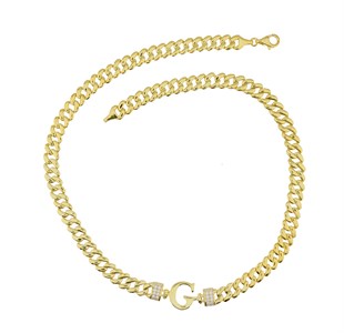 925 Ayar Gümüş Harfli Kalın Zincir Choker  Kolye
