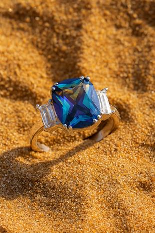 925 Ayar Gümüş Ilyra Blue Topaz Taşlı Yüzük