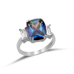925 Ayar Gümüş Ilyra Blue Topaz Taşlı Yüzük
