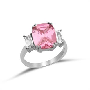 925 Ayar Gümüş Ilyra Pembe Quvars Taşlı Yüzük