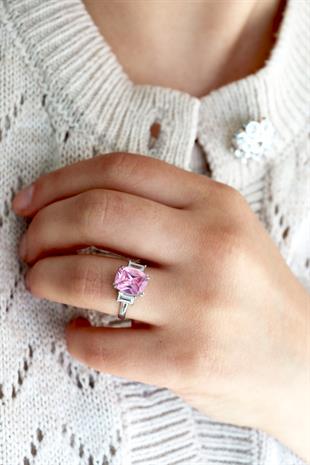 925 Ayar Gümüş Ilyra Pembe Quvars Taşlı Yüzük