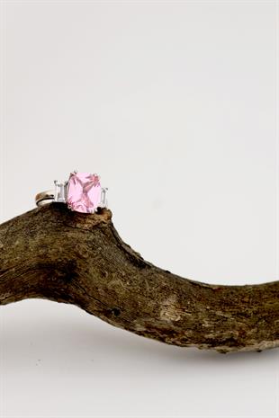 925 Ayar Gümüş Ilyra Pembe Quvars Taşlı Yüzük