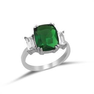 925 Ayar Gümüş Ilyra Zümrüt Taşlı Yüzük