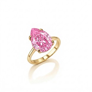 925 Ayar Gümüş Işıltılı Damla Kesim (Ice Cut) Pembe Taşlı Yüzük
