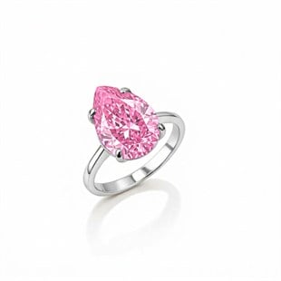 925 Ayar Gümüş Işıltılı Damla Kesim (Ice Cut) Pembe Taşlı Yüzük