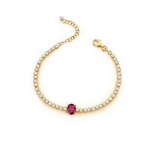 925 Ayar Gümüş Işıltılı Kırmızı Oval Taşlı Tenis Bileklik