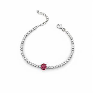925 Ayar Gümüş Işıltılı Kırmızı Oval Taşlı Tenis Bileklik