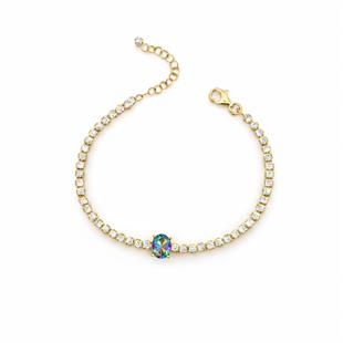 925 Ayar Gümüş Işıltılı Mistik Topaz Oval Taşlı Tenis Bileklik