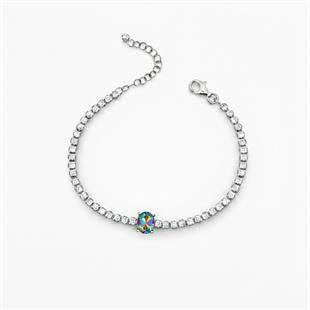 925 Ayar Gümüş Işıltılı Mistik Topaz Oval Taşlı Tenis Bileklik