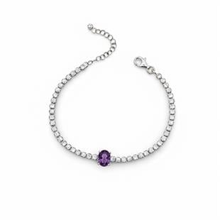 925 Ayar Gümüş Işıltılı Oval Ametist Taşlı Tenis Bileklik