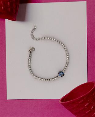 925 Ayar Gümüş Işıltılı Oval Blue Topaz Taşlı Tenis Bileklik