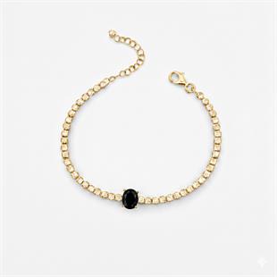 925 Ayar Gümüş Işıltılı Siyah Oval Taşlı Tenis Bileklik