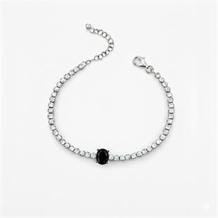 925 Ayar Gümüş Işıltılı Siyah Oval Taşlı Tenis Bileklik