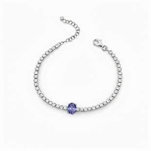 925 Ayar Gümüş Işıltılı Tanzanit Oval Taşlı Tenis Bileklik