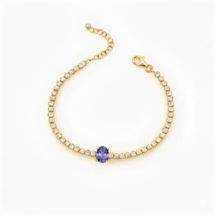 925 Ayar Gümüş Işıltılı Tanzanit Oval Taşlı Tenis Bileklik